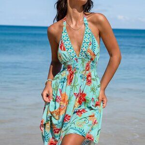 Cupshe Tropical Floral Plunging Halterneck Midi Dress Size XL | NWT